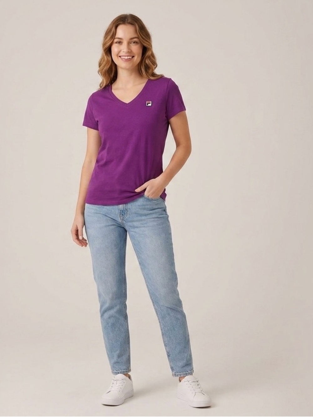 Fila Purple V-Neck Tee with White Logo